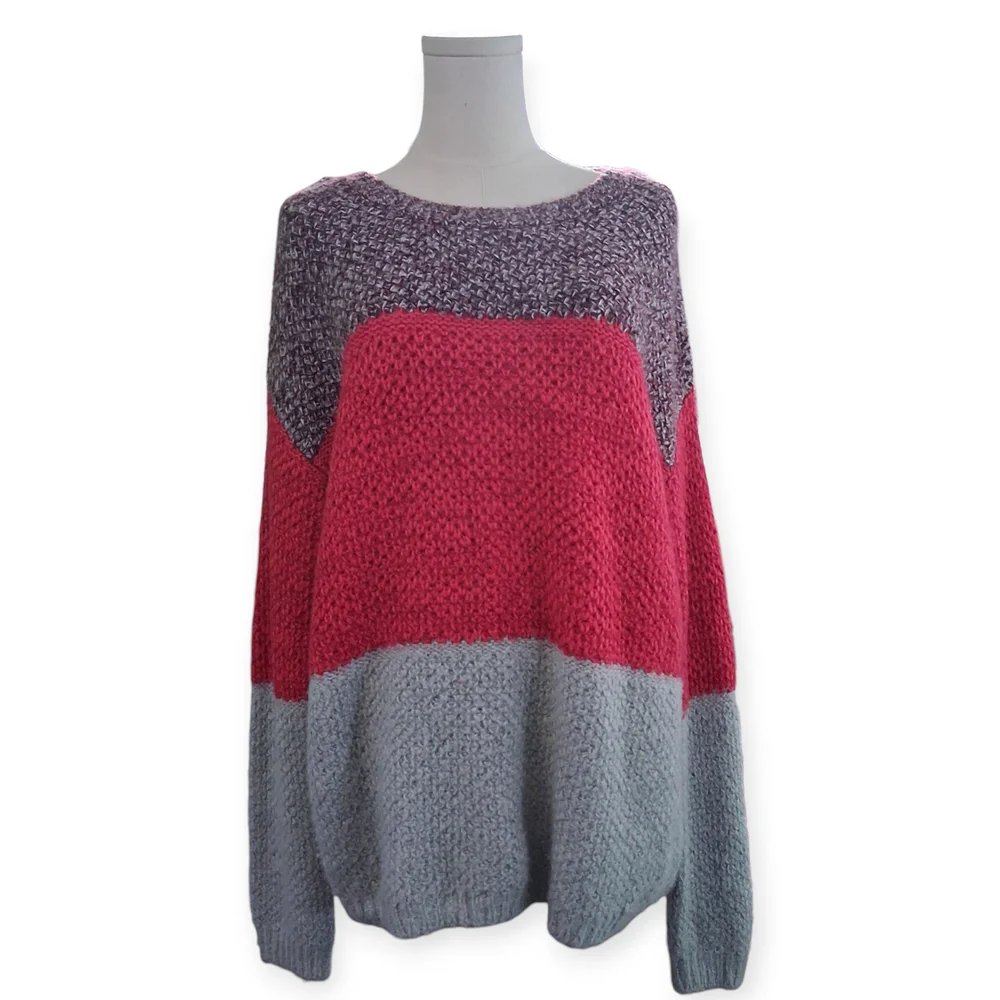 Urban Outfitters Oversized Maroon and Gray Knit Sweater Womens Size Small